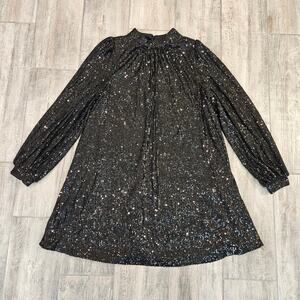 Belle Badgley Mischka Dress Women Size 4 Black Sequin Long Sleeve Party Cocktail